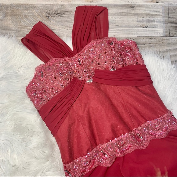 Cameron Blake Wine Formal Tea Length Beaded Dress - Picture 2 of 8